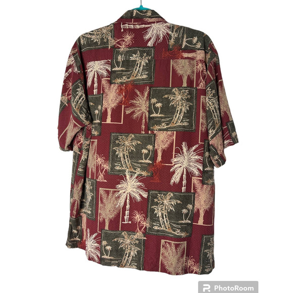 Island Republic Men's Button-up Shirt Size M Burgundy Green Silk Tropical Print - Picture 3 of 5